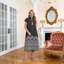 Elegant Embroidered Beaded Arabic Style Dress, V-Neck Tassel Short Sleeve, Luxurious And Graceful Fashion Dress For Women Spring/Summer 2026 - Black - View 4