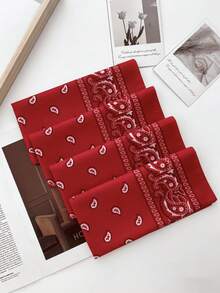 1pc Unisex Hip Hop Black Headband Scarf Bandana Head Wrap Sports Headband Wristband Printed Handkerchief,Beach,Holiday - 4pcs Red - View 3