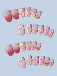 24 piezas de pegatinas de uñas ovaladas 3D con temática oceánica de tortuga, ballena, concha y perla, adecuadas para uñas cortas, con 1 gel de gelatina y 1 lima de uñas, adecuadas para uso diario, trabajo, vacaciones y fiestas - Multicolor - Ver 3