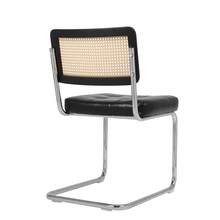 Modern Medieval Dining Chairs, Set Of 2 Rattan Dining Chairs With Soft Faux Leather Upholstery, Armless Rattan Chairs With Mesh Backrest, Chrom Metal Legs (Black) - Black + PU Leather + Foam - View 2