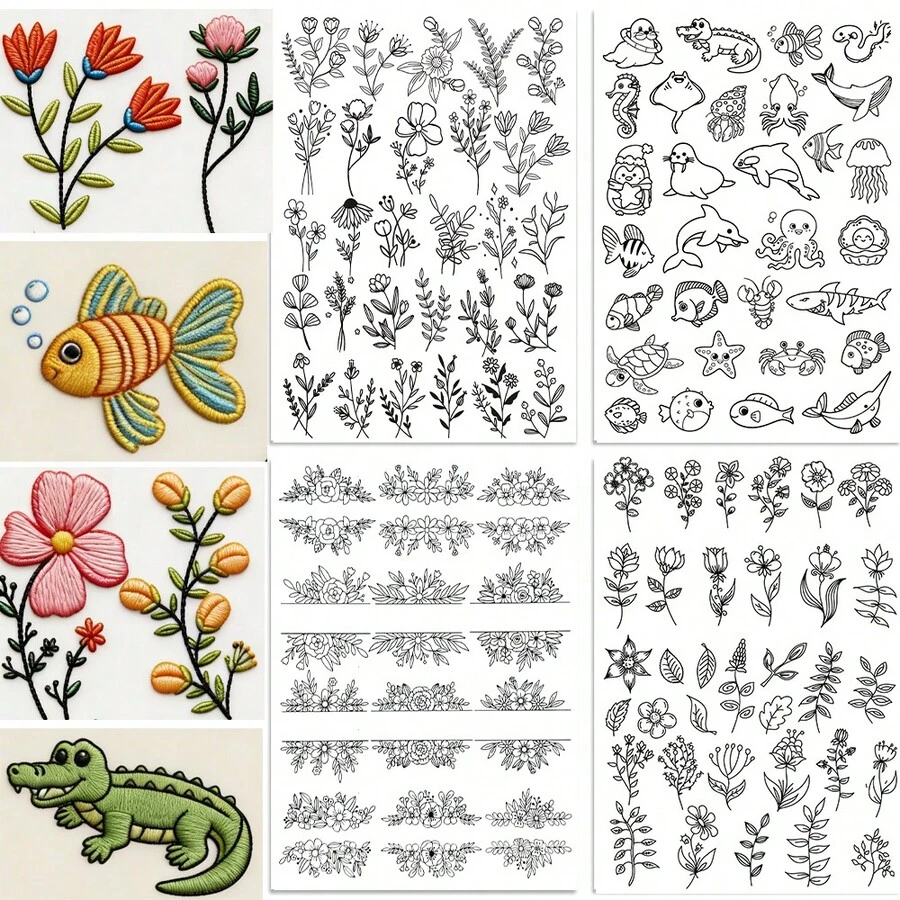 Water-Soluble Embroidery Stabilizer, Pre-Printed Leaf & Animal Patterns, Handmade Sewing & Weaving DIY Craft Stabilizer, Beginner Self-Adhesive Non-Woven Pre-Printed Embroidery Template - A276 - View 1