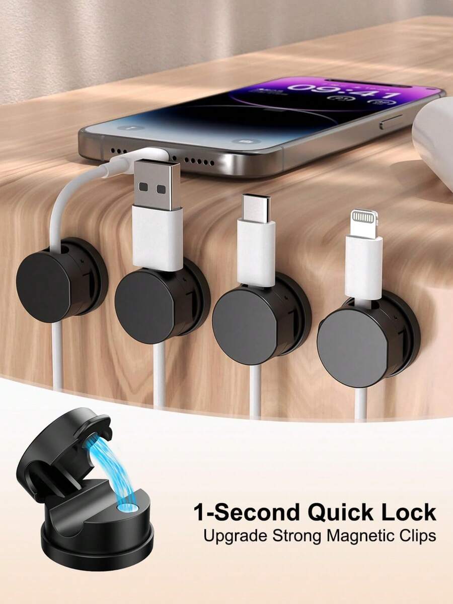 3/6pcs 360° Rotating Spring Cable Clips, Strong Adhesive Wire Management Desktop Accessories, Adjustable Tidy Cable Organizer For Bedside, Kitchen, Office, RV - Multiple Styles - View 1