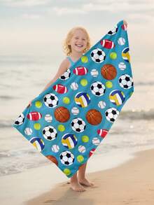 1pc Sports Ball Pattern Kids Beach Towel, Super Soft Microfiber Extra Large Beach Blanket, Super Absorbent Bath Towel, Suitable For Travel, Swimming Pool, Diving, Surfing, Yoga, Camping, Available In Multiple Sizes, Beach Accessories For Beach, Pool, Travel, Camping, Yoga - Multicolor - View 7
