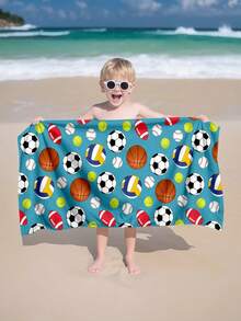 1pc Sports Ball Pattern Kids Beach Towel, Super Soft Microfiber Extra Large Beach Blanket, Super Absorbent Bath Towel, Suitable For Travel, Swimming Pool, Diving, Surfing, Yoga, Camping, Available In Multiple Sizes, Beach Accessories For Beach, Pool, Travel, Camping, Yoga - Multicolor - View 5
