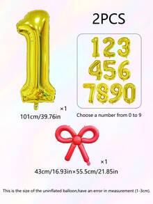 2pcs 40-Inch Gold Foil Number Balloons & 22-Inch Candy Red Hollow Bow Balloons, Suitable For Birthday Party, Anniversary, Bow Theme Decoration - Golden Numbers Set - View 6