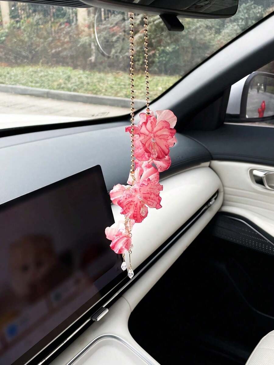 1 Stück eleganter Kunstperlen 3D Blumen Quasten Hängedekoration, Rückspiegel Anhänger, Auto Innenraum Accessoire - A - Übersicht 1