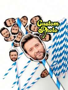 1/25Pcs Personalized Face Straws, Custom Cut-Out Photos Faces With Straws And Fixings, Fun For Birthdays And Parties, Personalized Tumbler Straw Toppers - Multicolor - View 16