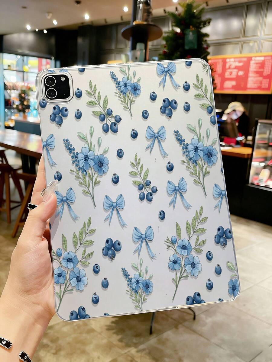 1个夏季蓝莓花蝴蝶结图案平板电脑保护套，兼容iPad 10.9/10.2/第五代Air/Pro 11/10/9.7/Air 2/7/8/Air 4/5/Pro 11/10 10.9英寸（2022年）、Air 11英寸（M3）（2025年）、Mini 1/2/3/4/5/6/7、Air 11英寸（M2）（2024年）、Pro 11英寸（M4）（2023年）、A7/A8，轻薄软壳，无Apple Pencil插槽 - 無色 - 查看 1