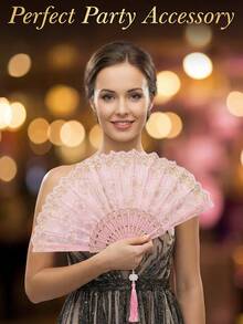 优雅樱花手扇，采用烫金印花和流苏花卉图案，可折叠设计，男女皆宜，搭配旗袍更显高贵典雅，是夏季婚礼派对舞蹈摄影道具、家居卧室装饰配件的理想之选。 - 手持扇 - 查看 10
