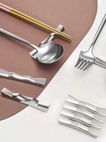 1/3-Piece Stainless Steel Chopstick Rest And Cutlery Rack, Suitable For Home, Kitchen, And Dining Room. Includes Chopstick Rest, Spoon Rest, And Cutlery Rack, Perfect For Home Decor, Table Decoration, And Kitchen Accessories. - Silver - View 4