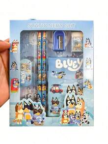 6pcs Bluey Family Bingo Friends Stationery Set (Including Pen, Ruler, Pencil Sharpener, Eraser, And Notebook), Bluey,Portable Stationery Set Gift Box For Gifts Notebooks,Cute Cartoon Style, Party Favors, Practical Office Desk Accessories, Ideal Back To School Gift, Birthday Present Party Small Gifts And Incentive Prizes - Multicolor - View 2