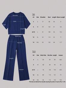 Women's 2 Pieces Set, Casual & Comfortable Solid Color Short Sleeve Top With Elastic Waist Pocket Pants, Soft Polyester-Spandex Fabric, Spring/Summer - 藍色 - 查看 6