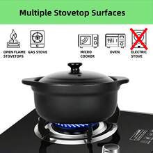 XICHENGSHIDAI XICHENGSHIDA Ceramic Pots With Lid, Casserole Soup Bowl For Cooking, Clay Cookware Heat-Resistant Pot With Handle (Black, 1800ml/1.9Quarts) - 查看 5