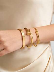 Bộ 1/3 chiếc nhẫn nữ đính đá Zirconia hoa chất lượng cao bằng thép không gỉ, bộ trang sức phù hợp để đeo hàng ngày - Bộ vòng tay lụa cuộn 3 món - Xem 11