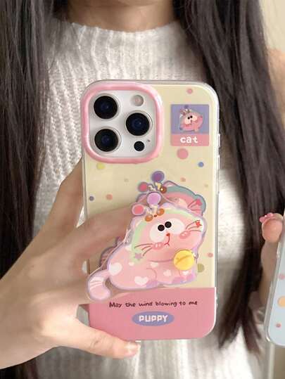 Ốp tai nghe hình mèo chấm bi nhiều màu sắc dễ thương + Giá đỡ điện thoại hình mèo, tương thích với iPhone 11/12/12 Pro/12 Pro Max/13/13 Pro/13 Pro Max/14/14 Pro/14 Pro Max/15/15 Pro/15 Pro Max/16/16 Pro/16 Pro Max/17/17Pro/17 Pro Max