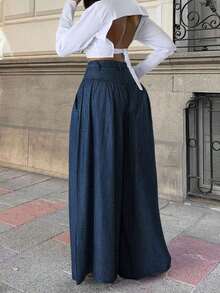2026 New Spring/Summer Women's Solid Color Casual Elegant Back-To-School, Date, Pleated Wide Leg Pants, Suitable For Valentine's Day, Chinese New Year, Women's Pants, Wide Leg Pants, Women's Trousers, Women's Office Attire, Spring Wear, Office Wear, Elegant Women's , Holiday Women's Attire, Club Wear, Women's Springs, Women's Holiday Wear, Summer Vacation Wear, Women's Birthday - 棕色 - 查看 8