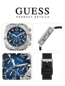 Guess Đồng hồ nam máy quartz – Vỏ và dây đeo bằng thép không gỉ màu bạc 46 mm, mặt số màu xanh lam với chức năng hiển thị giờ đa năng và dây đeo cao su màu đen, hiển thị ngày, GW0801G1 - Màu xanh lam - Xem 7