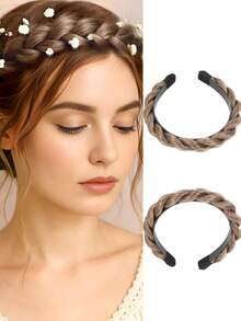 1 pieza Diadema con doble trenza, diseño de dientes antideslizante, diadema con cabello sintético esponjoso, adecuado para Navidad, Año Nuevo, Carnaval, Festival de música - Multicolor - Ver 9