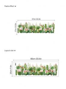 1pc Green Flowering Cactus Wall Decal, Removable Bedroom Living Room Entryway Baseboard Decor Sticker - 1PC - View 6