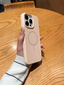 奢华亮面液态硅胶手机壳，兼容 17 Air、16、15、14、13、12、17 Pro Max Plus，带磁吸软壳 - 粉紅白色 - 查看 2