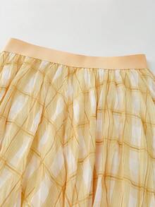 Striped Elegant Cute Backless Pleated Skirt, Suitable For Party Spring - Multicolor - View 4