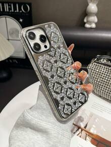1pc Silver Rhinestone Edged Shockproof Bling Phone Case Suitable For IPhone 17/16 Pro Max/13/14 - Silver - View 7