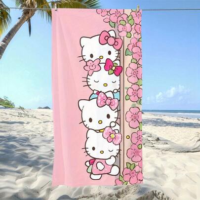 SANRIO 1条卡通图案沙滩巾 - 专为游泳和沙滩活动而设计，这款毛巾采用柔软、高吸水性的超细纤维材料制成。