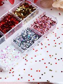 6 ô đính sequin hình trái tim nhỏ lấp lánh, phụ kiện móng tay hình trái tim laser, đồ dùng tự làm móng cho nữ và salon. - Nhiều màu - Xem 3