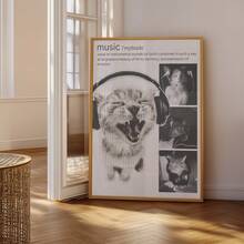 1幅无框黑白音乐猫咪墙面艺术帆布海报，简约可爱，适合客厅、卧室、宿舍装饰 - 貓咪 - 查看 6