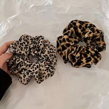 2件套复古优雅豹纹发箍套装，高弹力，蓬松低马尾夹，心情愉悦 - 彩色 - 查看 3