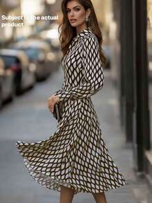 Đầm dự tiệc dài tay thanh lịch dành cho nữ, họa tiết kẻ caro, thích hợp cho mùa xuân/hè, phù hợp cho các buổi hẹn hò, màu đen. - màu đen - Xem 4