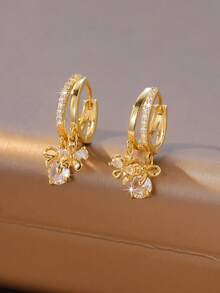 1 Đôi bông tai dáng dài hai lớp hình bướm và hoa, thiết kế 3D nổi bật với đá Cubic Zirconia lấp lánh, bông tai thanh lịch dành cho nữ. - hoa - Xem 7