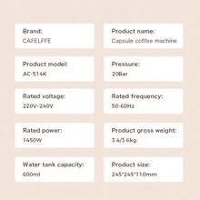 Cafelffe 四合一胶囊咖啡机，20 巴全自动家用咖啡机，冷热两用，兼容 NES*/D 系列胶囊/ESE 咖啡包/咖啡粉，即时加热，快速制作咖啡，小巧设计，适合家庭使用 - 白色 - 查看 4