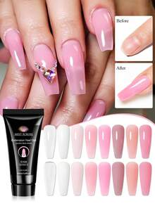 MEET ACROSS 8pcs 30ml Pink Nail Extension Gel Polish Set, Long Lasting , Odorless, Easy To Use, Semi Permanent Quick Extension Nail Gel, Poly UV Gel For Summer Nails, Manicure Nail Art DIY For Salon & Home Use , Nail Supplies - 彩色 - 查看 2
