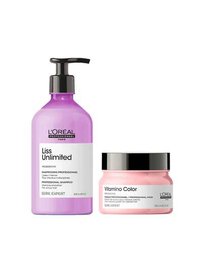 L'Oréal Professionnel [Bundle] Serie Expert Liss Unlimited Shampoo 500 Ml + Vitamino Color Hair Mask 250 Ml