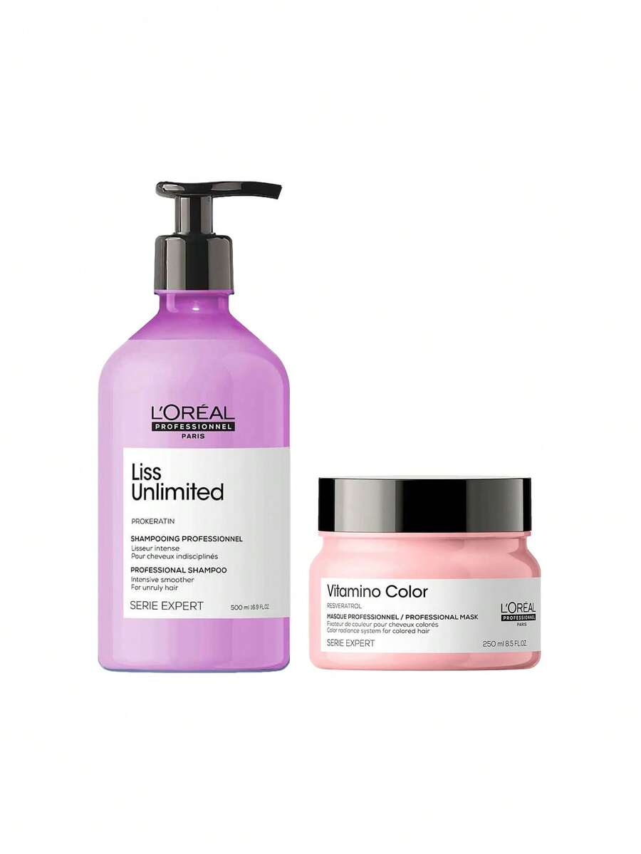 L'Oréal Professionnel [Bundle] Serie Expert Liss Unlimited Shampoo 500 ml + Vitamino Color Hair Mask 250 ml - SÉRIE EXPERT - Voir 1