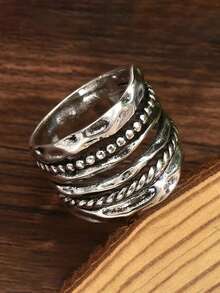 1枚优雅精致的镀银女士个性化戒指，奢华光环设计，适合日常佩戴和送礼，情人节完美之选 - 四季珠宝 - 復古銀色 - 查看 4