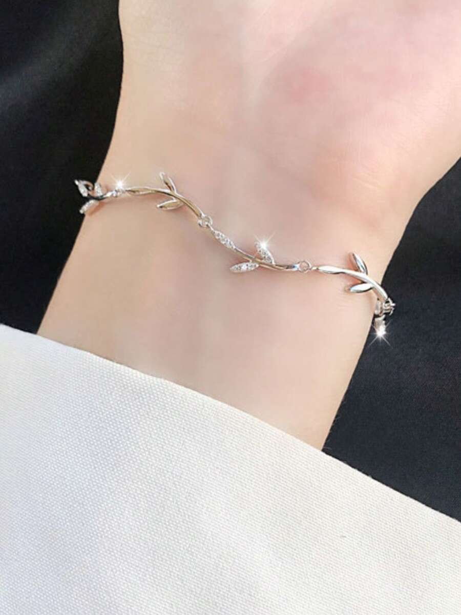 1条S925纯银精致树叶枝条手链，简约优雅设计，适合女性佩戴，百搭休闲、派对、学生装等场合。 - 葉子 - 查看 1