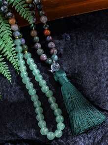Dây chuyền hạt cườm phong cách Boho 8MM, hạt đá Aventurine xanh và Agate, 108 hạt, kiểu chuỗi hạt cầu nguyện, trang sức tâm linh, yoga, thiền định dành cho phụ nữ và nam giới. - Nhiều màu - Xem 5