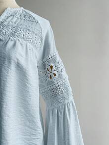 Rusttydustty Áo kiểu ren dài tay màu xanh dương dành cho nữ, thích hợp cho các dịp thường ngày, đi nghỉ mát, phong cách boho, lễ hội âm nhạc và các sự kiện khác. - Màu xanh nhạt - Xem 8