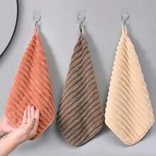 Soft Absorbent Square Hand Towel With Hanging Cord, Convenient For Hanging, Kitchen Cleaning Cloth. Reusable Coral Fleece Towel, Soft And Absorbent, No Shedding, Essential Cleaning Tool For Home Use, Can Be Used As Hand Towel, Kitchen Wipe, Household Cleaning, Outdoor Carry, Camping, Fishing, Beach, Cycling, Car Cleaning And More Scenarios - Coffee Brown - View 6