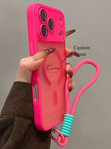 Luxury Matte Skin Feel Magnetic Phone Case Bring A Short Rope Compatible With IPhone 17 Pro Max 17 Pro 17 16 Pro Max 16Pro 15 14 13 Pro Max Wireless Charge Lens Protection Shockproof Cove - Hot Pink - View 2