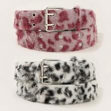 1 Piece Of Fashionable Faux Leopard Print Plush Pin Buckle Women's Belt, Punk Style Women's Belt, Retro Millennium Hottie Style Y2k Women's Belt, Comfortable And Cute Women's Belt, Versatile Pants, Dress And Skirt Belt, Suitable For Daily Commuting, Casual Wear, Partying, And As A Gift. - 白色 - 查看 4