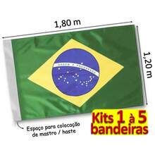 Kits 1 à 5 Bandeiras do Brasil Grande Tecido 1,20m x 1,80m - 4 unidades - Visão 2