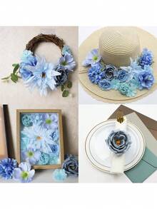 20/50pcs Blue Artificial Flower Material Pack - Artificial Flowers, Fake Flowers, Handmade Headpieces, Wreath Supplies, Wedding Floral Materials. Suitable For Making Wreaths, Holiday And Birthday Party Decorations, Bridal Wrist Corsages, Home And Floral Shop Decor, Garden Decorations, Mother's Day Decorations, Year-Round Use. - Baby Blue - View 6