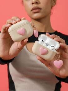 情人节 1 件心形耳机套兼容 Pro/Pro2/可爱 3，象牙白，2（女款） - 杏色 - 查看 3