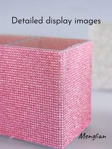 2-Compartment Rhinestone Makeup Brush Holder - Embedded Diamond Desktop Vanity Storage Box, Ideal Gift For Storing Makeup Tools, Cosmetics And Stationery, Suitable For Wedding Season And Mother's Day - Multicolor - View 5