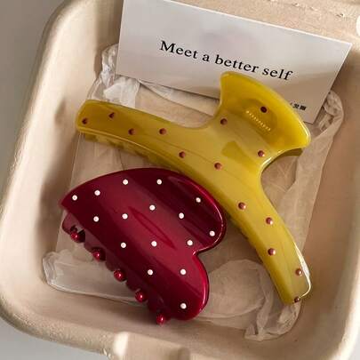 2 chiếc kẹp tóc nữ chấm bi kiểu Pháp thanh lịch, thích hợp sử dụng hàng ngày, ở nhà, trường học, bãi biển, văn phòng, tiệc tùng, kỳ nghỉ, sinh nhật, tựu trường, năm mới, Ngày lễ tình nhân, Ngày của Mẹ, Giáng sinh, đám cưới, lễ hội âm nhạc, lễ tốt nghiệp, mùa xuân/hè.