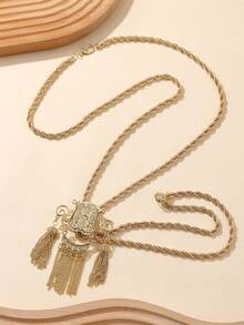 1 mặt dây chuyền nữ Algeria, đính đá lấp lánh, trang sức cao cấp phong cách cung đình, phụ kiện cô dâu dự tiệc. - Vàng - Xem 14