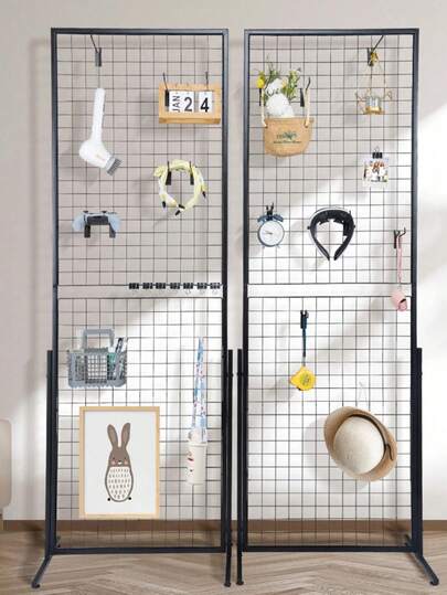 2Pcs 2x5.6ft Grid Wall Panels Tower With T-Base Floorstanding, Double Sided Wire Gridwall Display Racks, Including Extra Clips & Hooks For Retail Store, Art Craft Shows, Home Room Decor & Exhibition Display